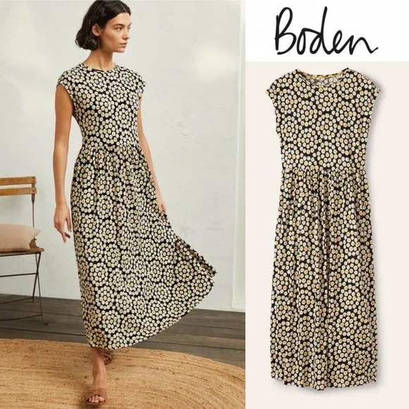 Boden Dresses Boden Easy Tshirt Midi Dress In Black Ditsy